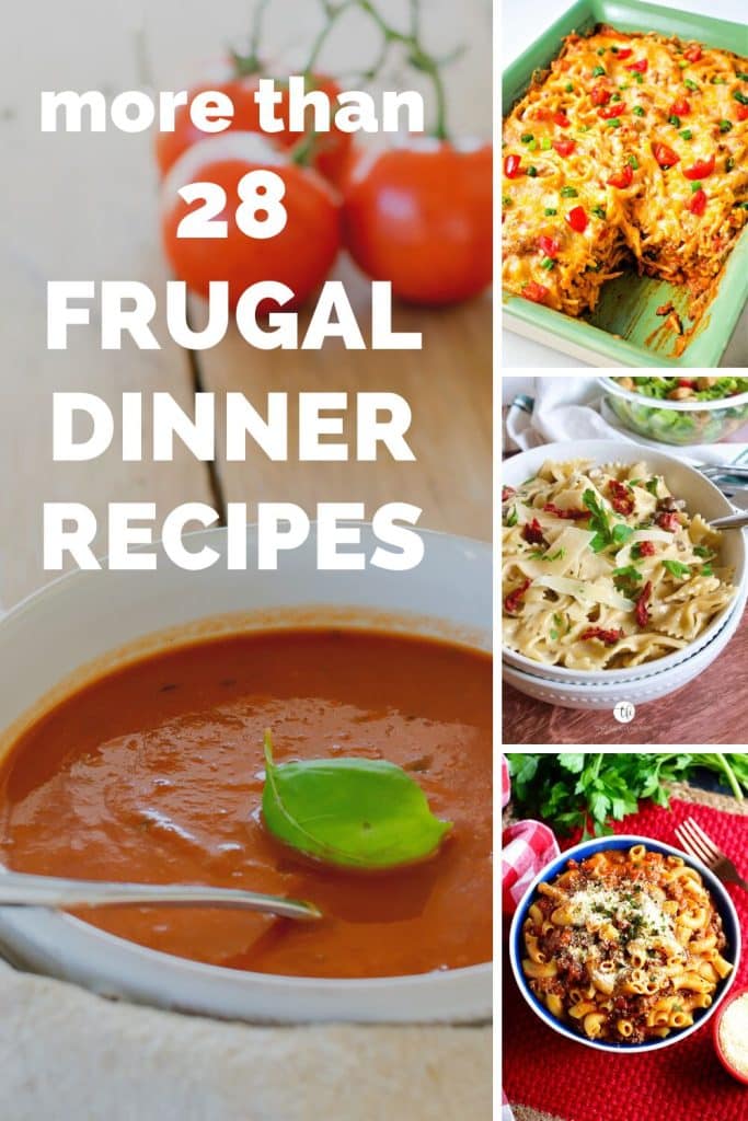 A variety of images of frugal dinner recipes.