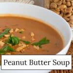 peanut butter soup in a white bowl