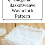 Diagonal Basketweave Washcloth on wood.
