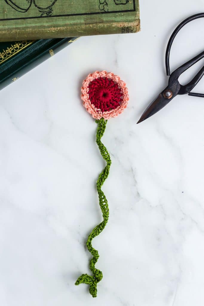 stem of flower crochet bookmark.