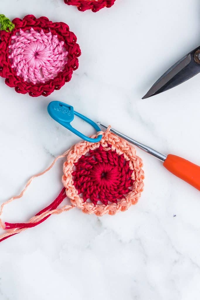 Double crochet edge of flower.