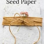 Seed paper wrapped with ribbon and pink flower.