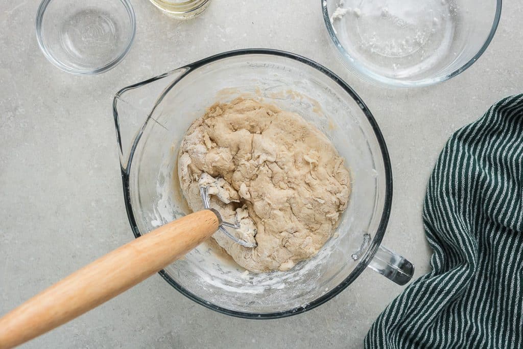 Mixing dough.