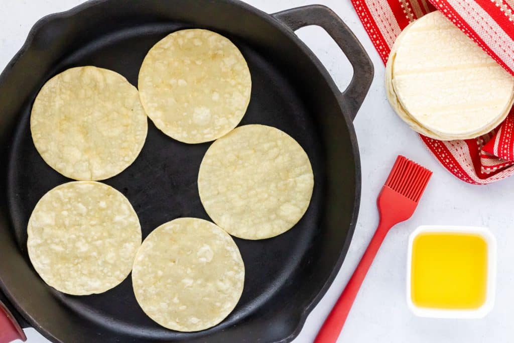 Brown tortillas on one side.