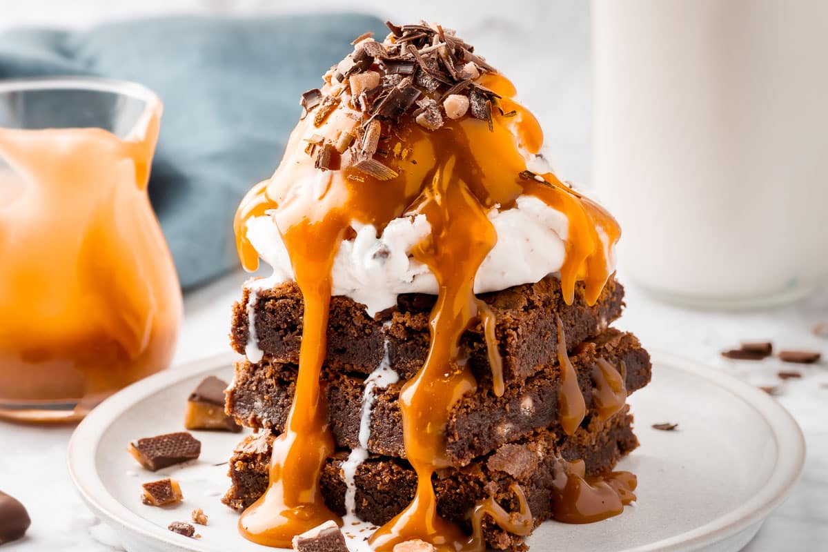 Brownie Sundae with Toffee Bits and Caramel Sauce