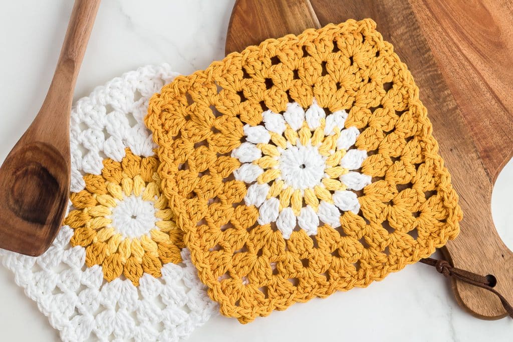 Two Sunburst Crochet Dishcloths