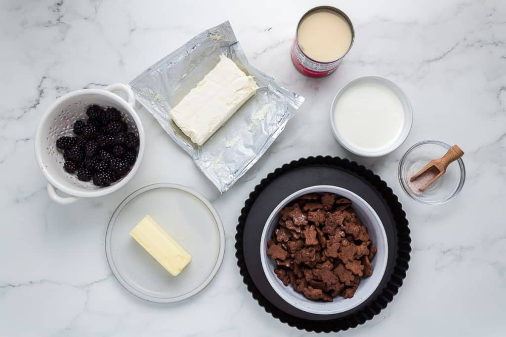 ingredients of no-bake blackberry tart.