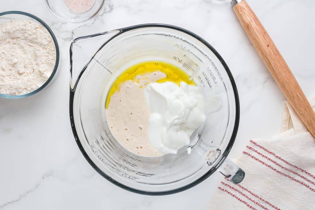 Dough ingredients in bowl.