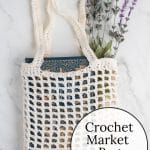 Crochet Market Bag Totes with a book and lavender.