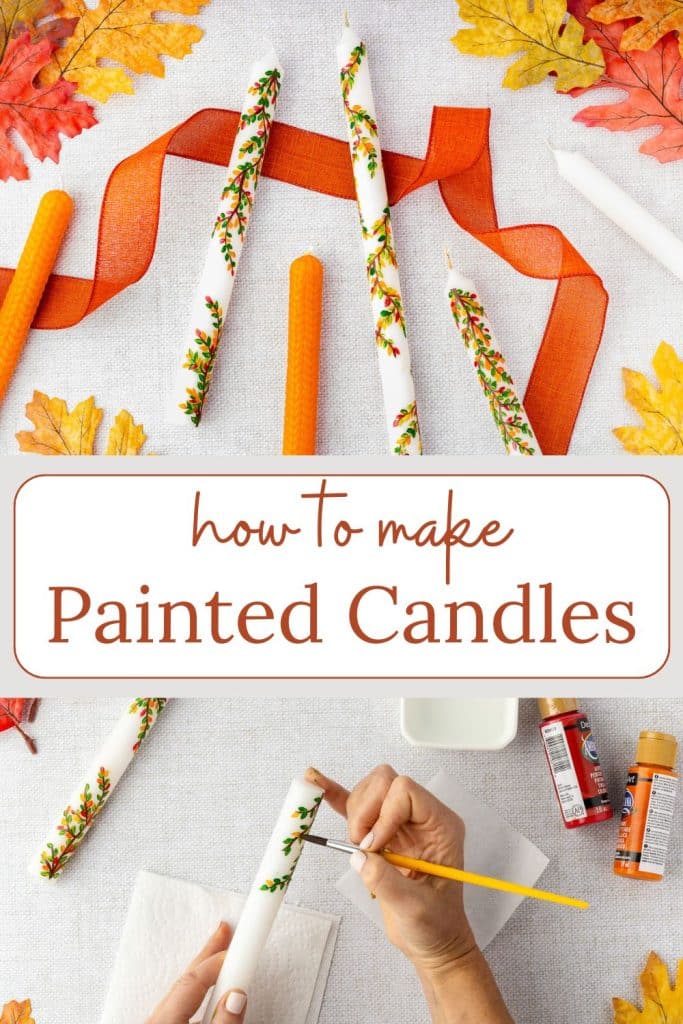 Painted candles with orange ribbon