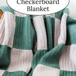 Green and White Checkerboard Crochet Blanket