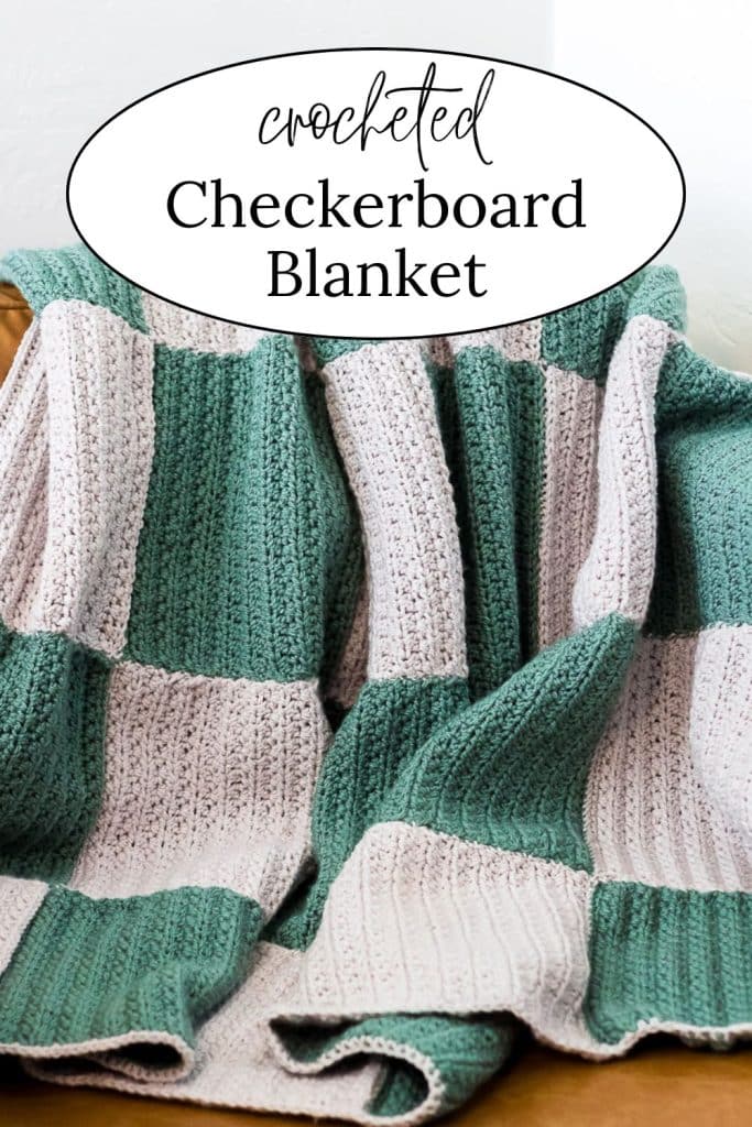 Green and White Checkerboard Crochet Blanket