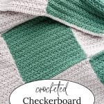 Green and White Checkerboard Crochet Blanket