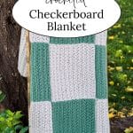 Green and White Checkerboard Crochet Blanket