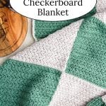 Green and White Checkerboard Crochet Blanket