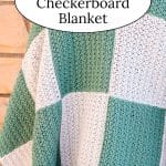 Green and White Checkerboard Crochet Blanket