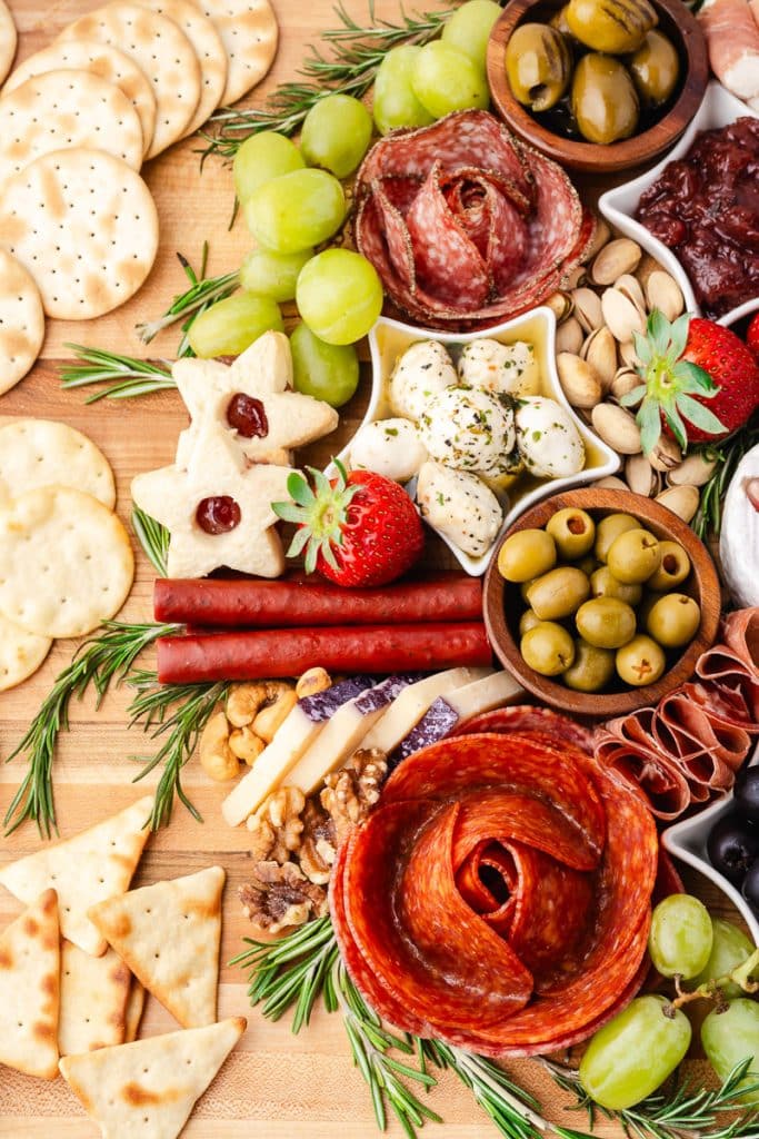 Close up of Christmas Tree Charcuterie Board.