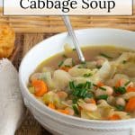 White Bean and Cabbage Soup in a white bowl.