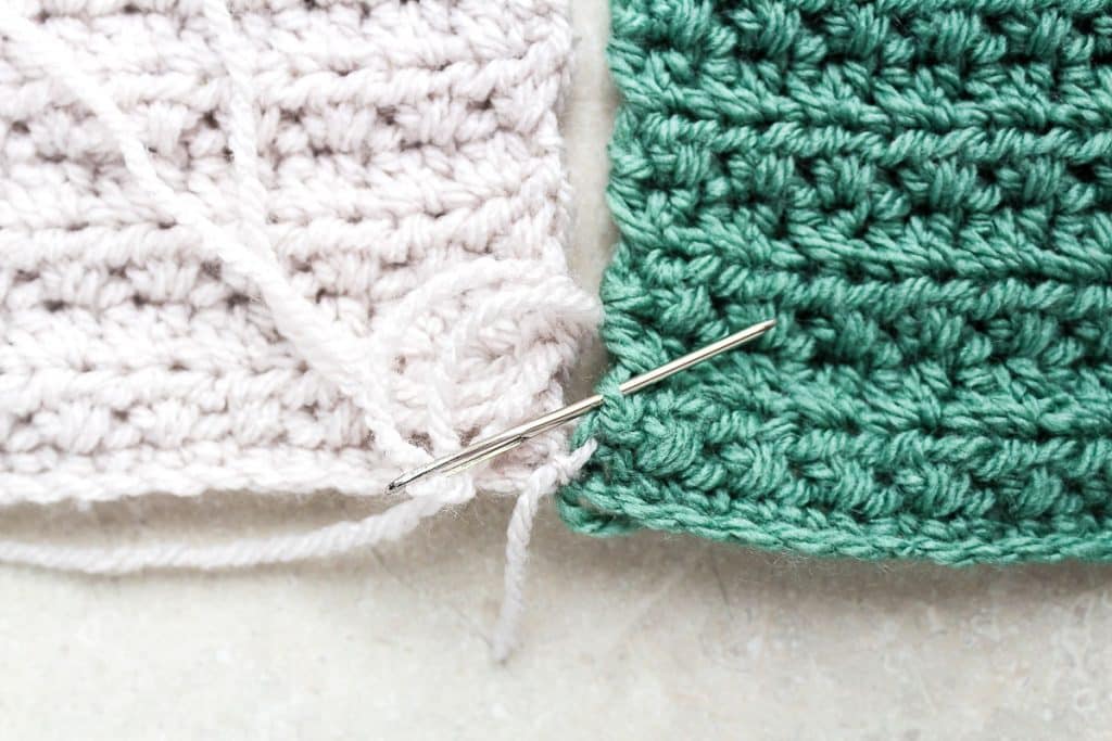 Sewing squares of crochet blanket