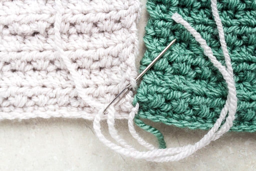 Sewing squares of crochet blanket