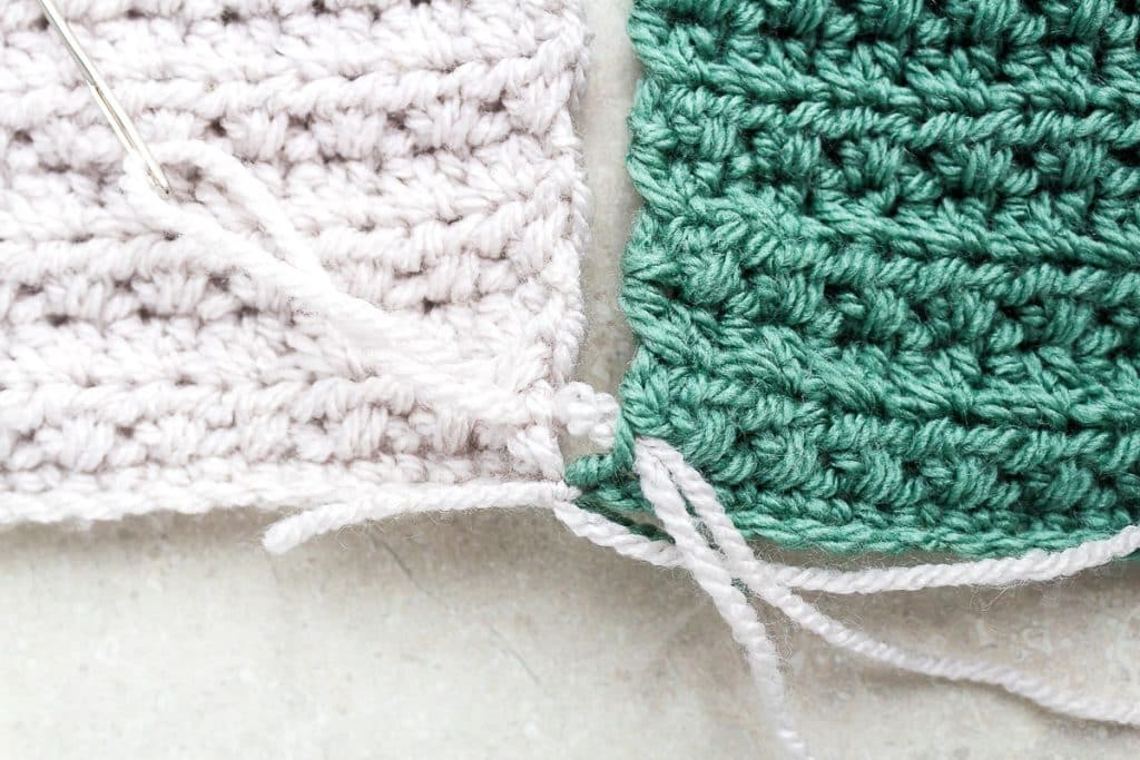 Sewing squares of crochet blanket