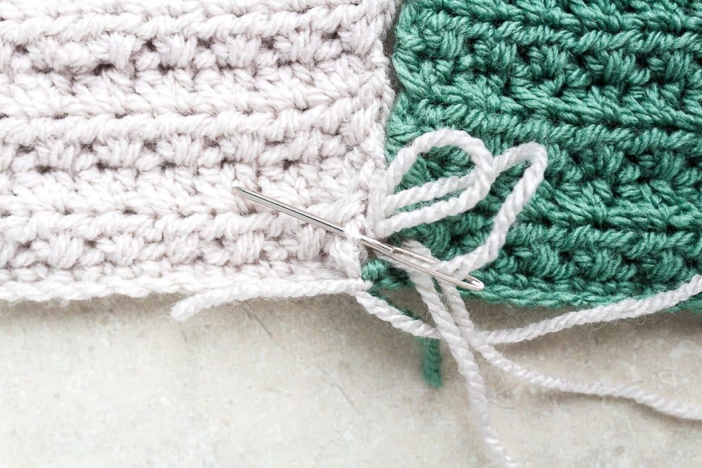 Sewing squares of crochet blanket