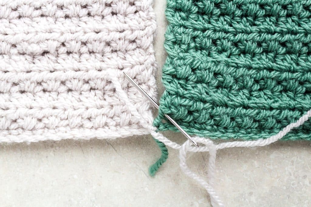 Sewing squares of crochet blanket