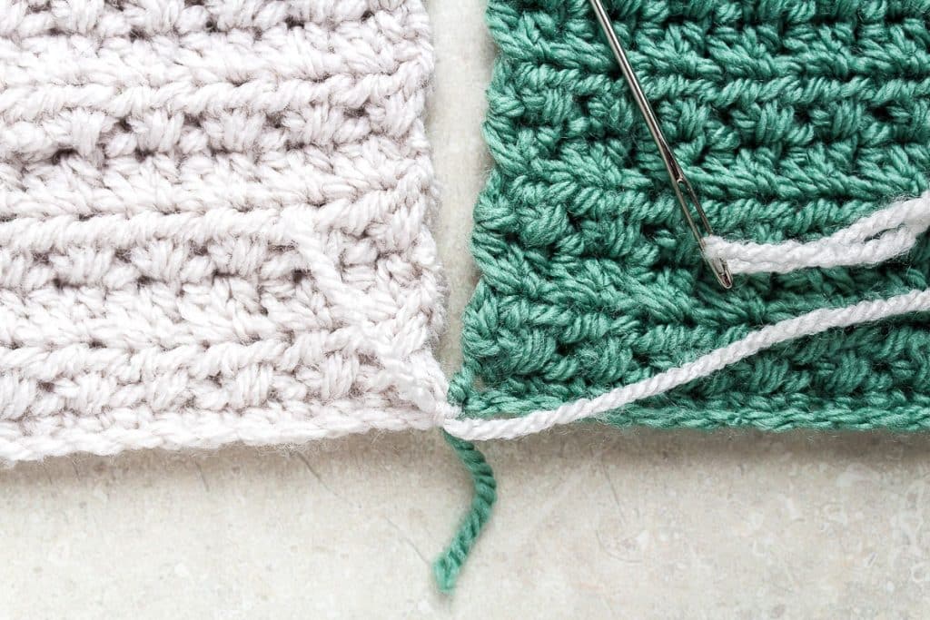 Sewing squares of crochet blanket