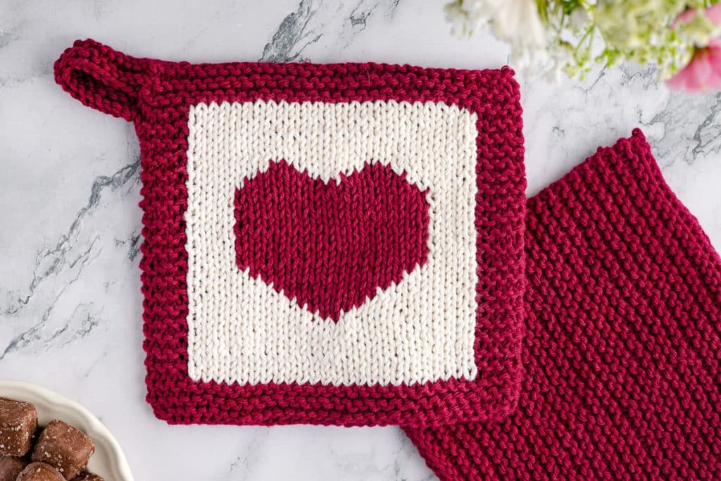 Front and back of Heart Pot Holder.