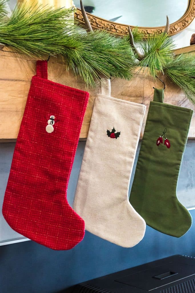 Christmas Stockings hanging on mantle.