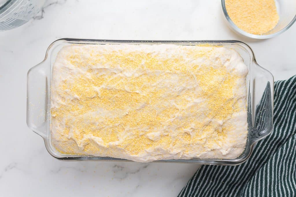 dough coated with cornmeal.