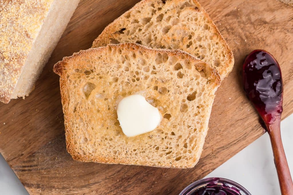 Sourdough English Muffin bread with butter.