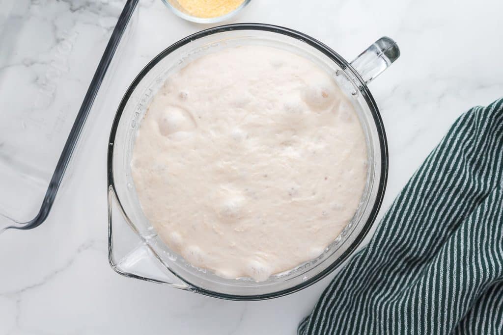 Dough after bulk fermentation.