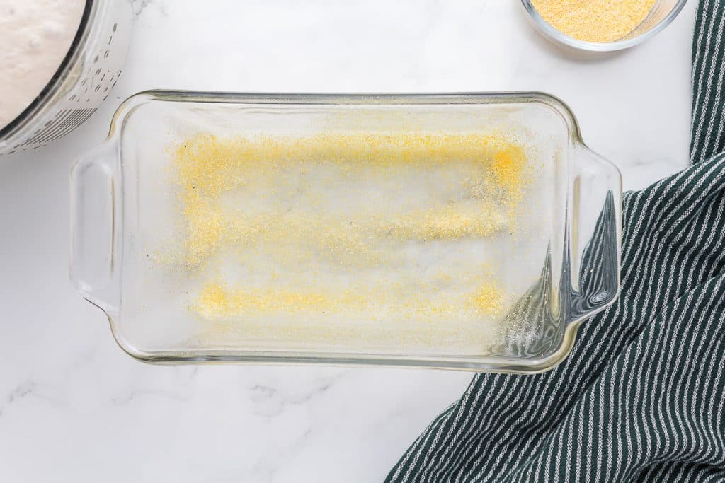 cornmeal sprinkled in buttered loaf pan.