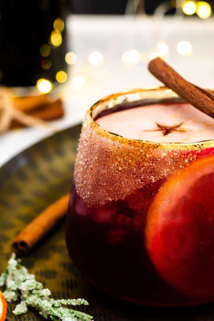 Winter Sangria with apples and cinnamon stick.