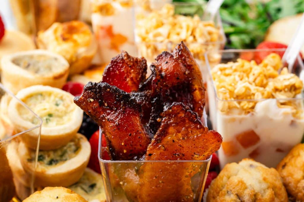 Bacon, quiche and yogurt cups.