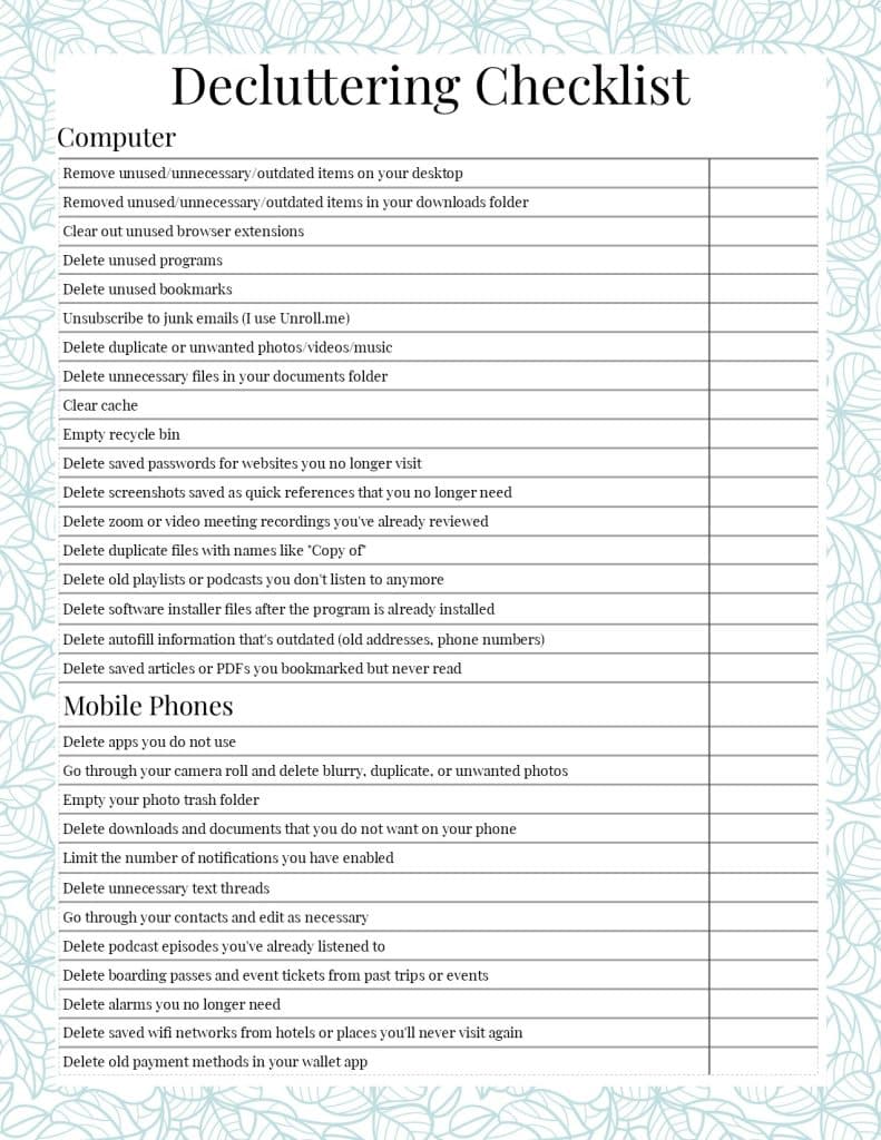 Decluttering Checklist.