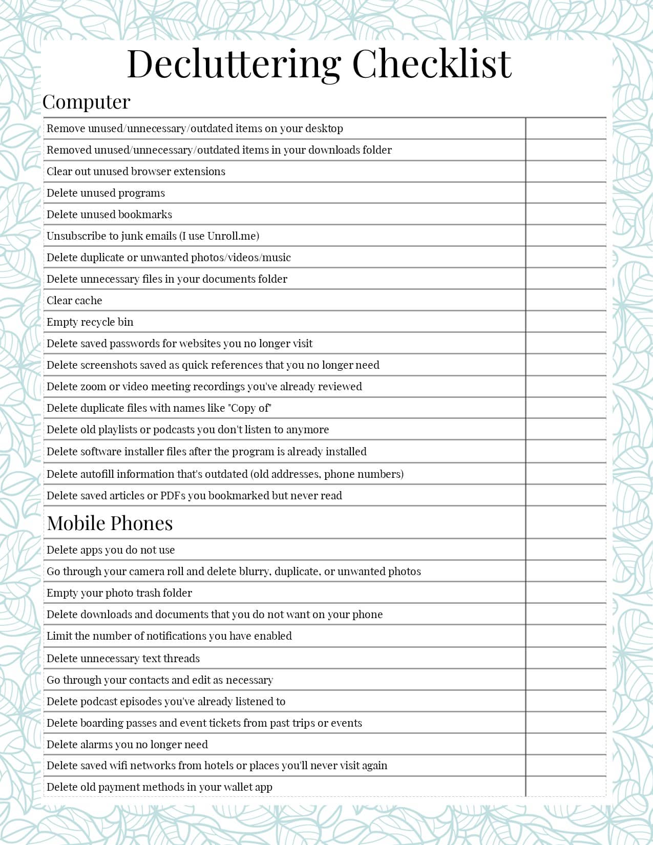 Digital Decluttering Checklist: PCs & mobile devices · Nourish and Nestle