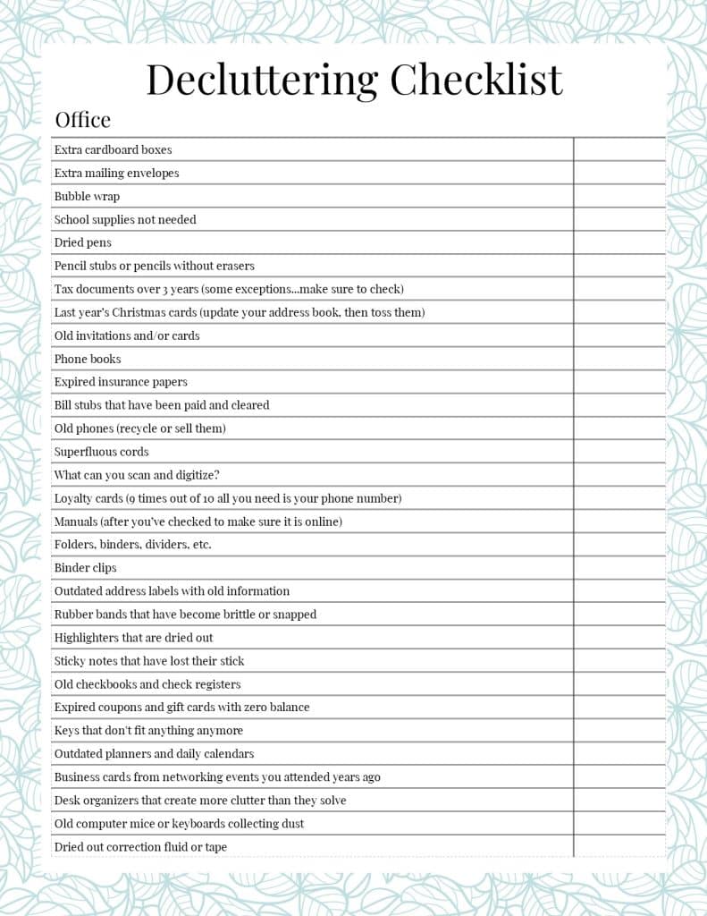 Decluttering Checklist.