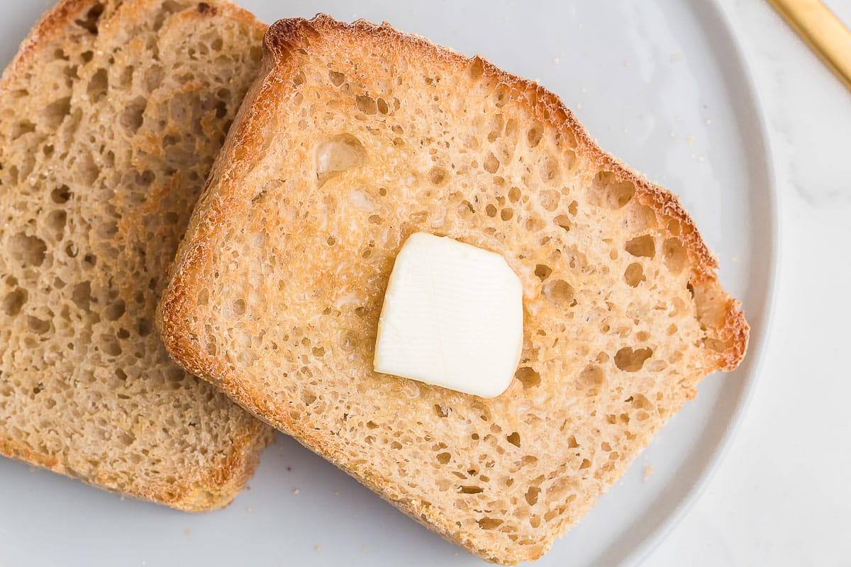 Sourdough English Muffin toast with butter.