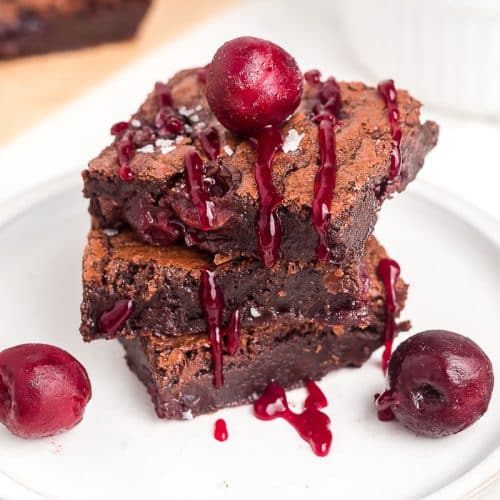 Chocolate Cherry Brownies on a plate.