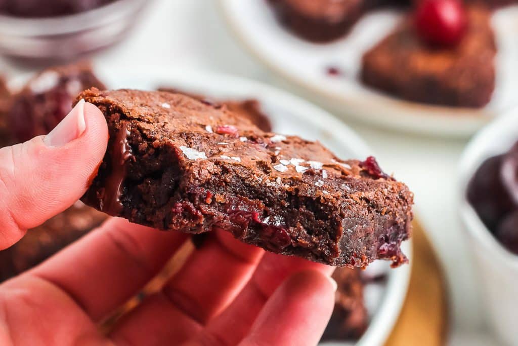 Hand holding a brownie.