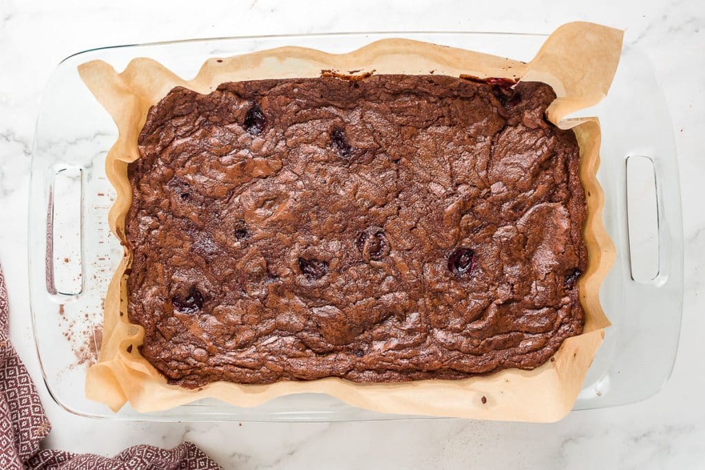 Brownies baked in parchment paper.