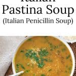 Italian Pastina Soup in a white bowl.