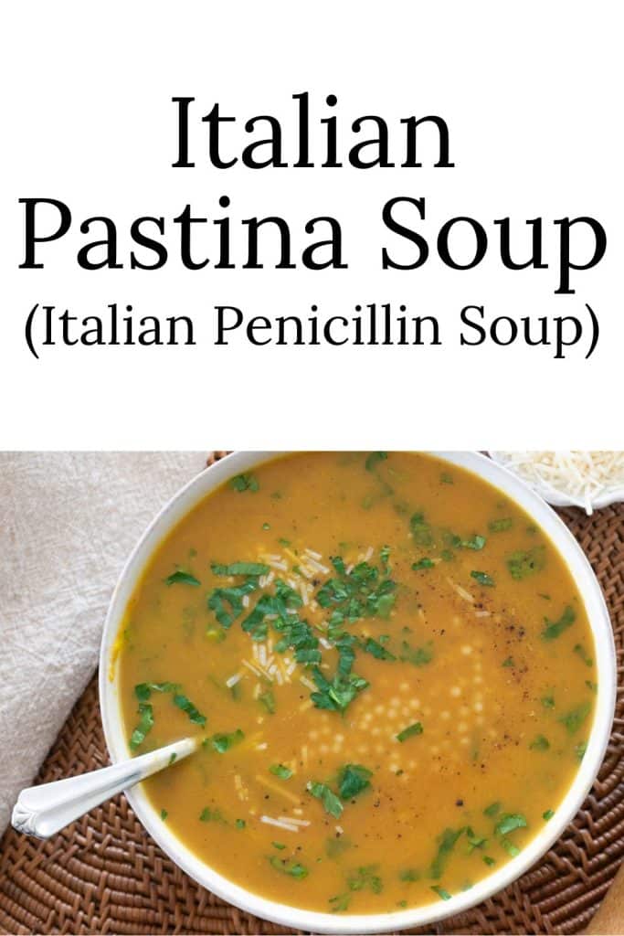 Italian Pastina Soup in a white bowl.