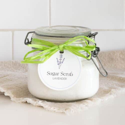 A jar of homemade sugar scrub.