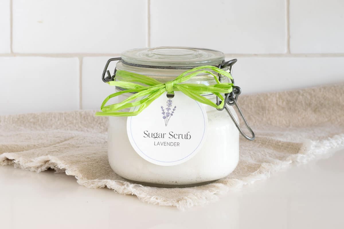 A jar of homemade sugar scrub.