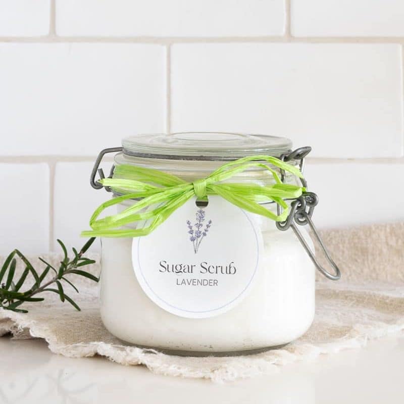 A jar of homemade sugar scrub.