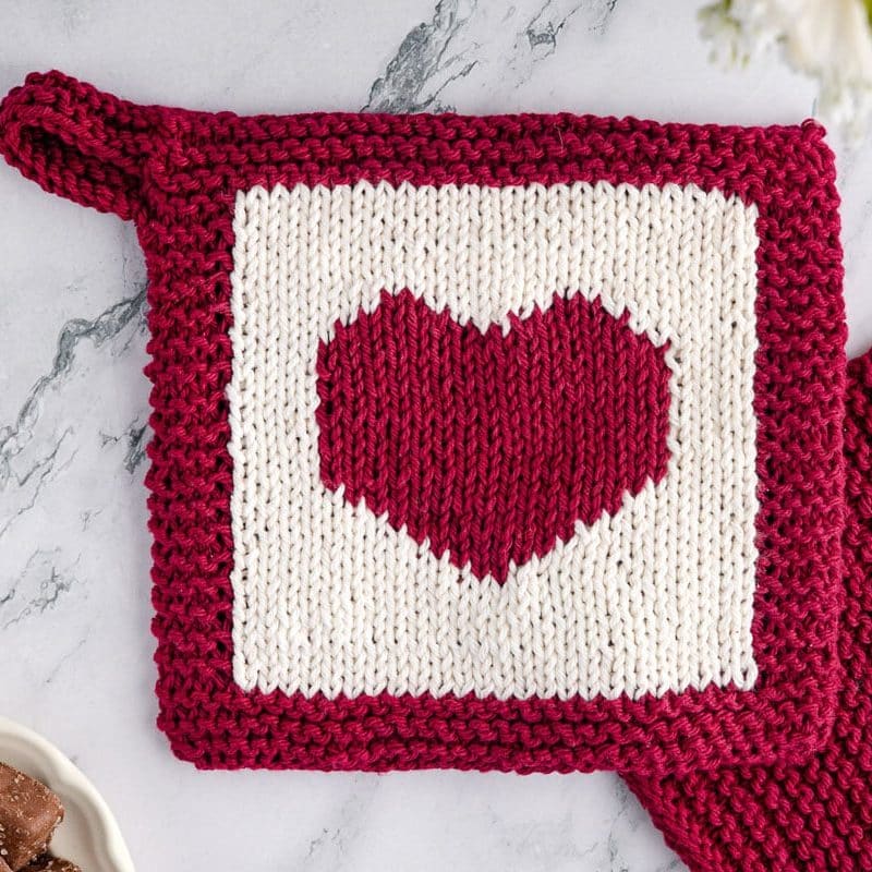 Front and back of Heart Pot Holder.