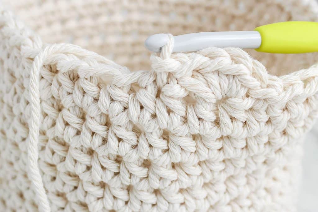 Crocheting edge of Easter basked.